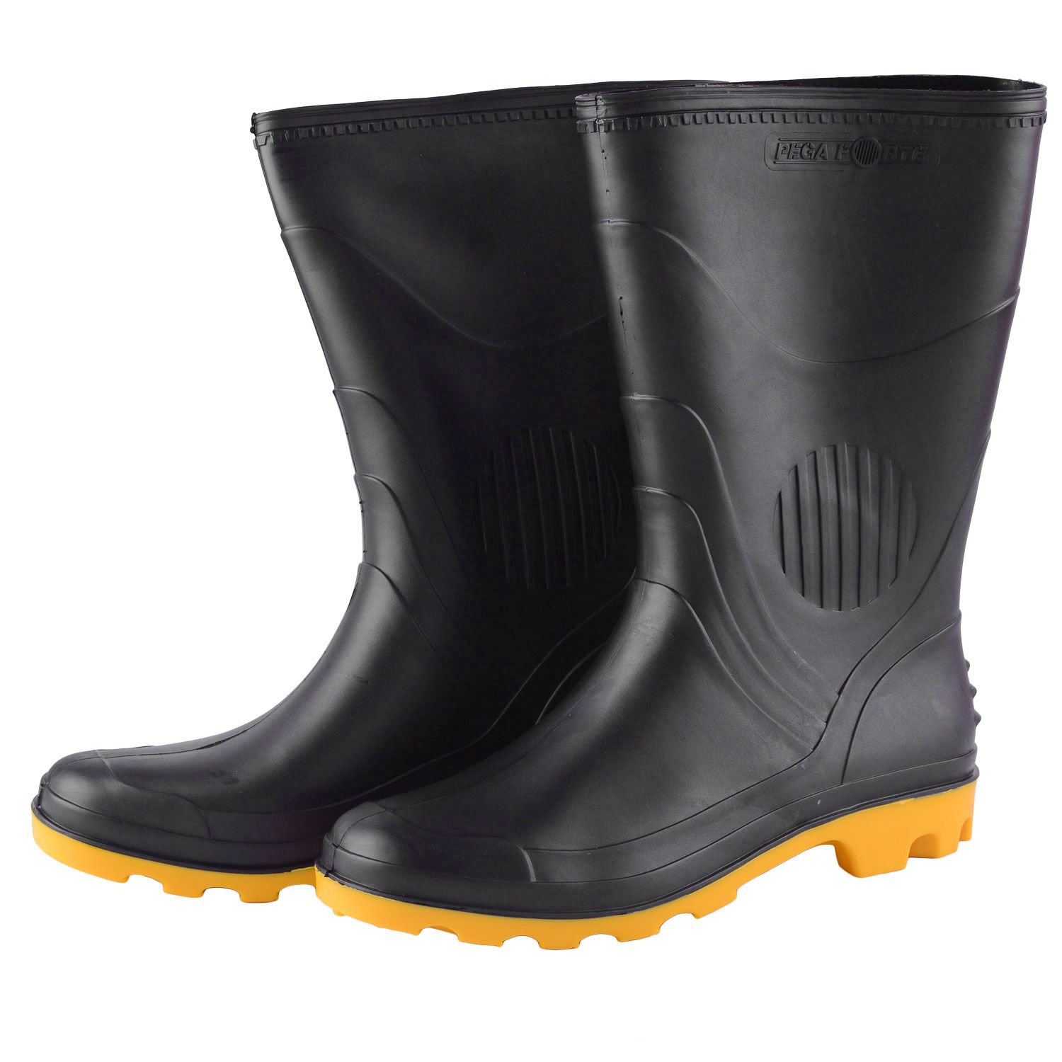 BOTA PEGA FORTE PVC PRETA SOLADO AMARELO CA- 3151